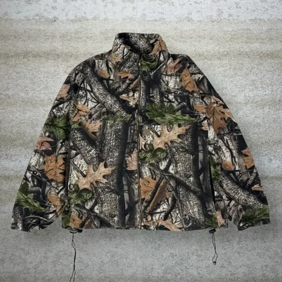 Vintage 90s Big Bill Jacket Mens 2XL Hunting Camo Fleece Full Zip Woodland - Picture 1 of 3